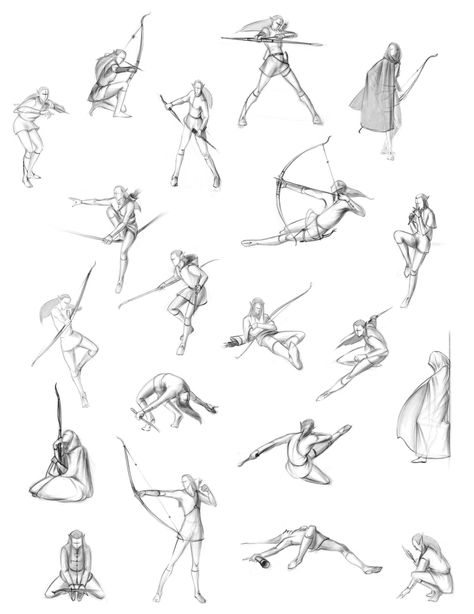 Archer in various poses Archer Pose, Archery Poses, Drawings Of People, Male Figure Drawing, Some Sketches, Poses Drawing, Different Poses, Gesture Drawing, Anatomy Drawing