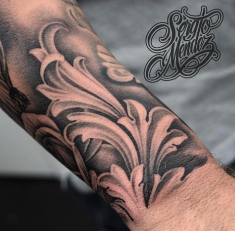 Filigree Filler Tattoo, Cool Fonts For Tattoos For Men, Tattoo Ideas For Men Black And Grey, Filagree Tattoo Designs, Philagree Tattoo Designs, Filigree Hand Tattoo, Filligree Tattoos Designs For Men, Fillagry Tattoo, Philigree Tattoo