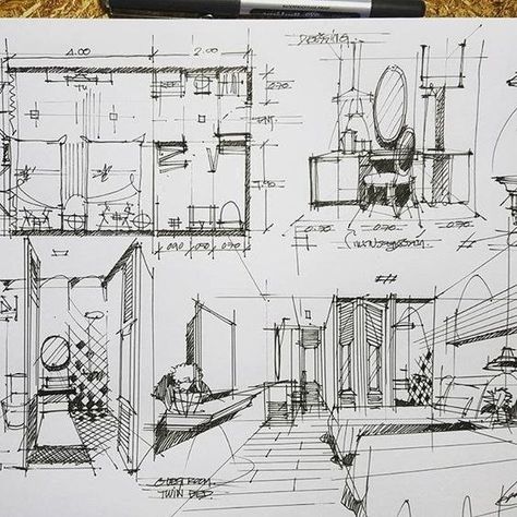 Perspective Sketch, Bed Interior, Interior Architecture Drawing, Interior Design Drawings, Interior Design Sketch, Interior Design Presentation, Architecture Sketchbook, Interior Design Sketches, Architecture Design Sketch