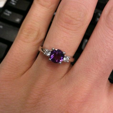 Amethyst Diamond Ring, Purple Rings Engagement, Purple Engagement Ring, Amethyst Rings, Ring Inspiration, Amethyst Ring Engagement, Purple Rings, Amethyst And Diamond Ring, Anniversary Jewelry