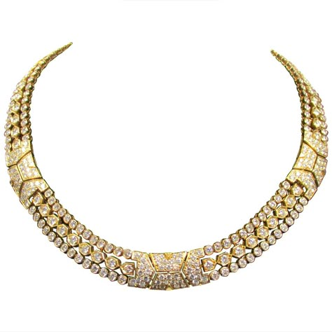 Cartier Diamond Yellow Gold Necklace | From a unique collection of vintage more necklaces at https://www.1stdibs.com/jewelry/necklaces/more-necklaces/ Gold Necklace Cartier, Cartier Gold Necklace, Necklace Cartier, Diamond Gold Necklace, Cartier Diamond, Cartier Vintage, J Necklace, Gold Leaf Necklace, Vintage Choker Necklace