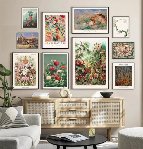 Colorful Boho Art Prints, Gallery Wall Large Art, Wall Prints Green, Maximalist Living Room Decor, Maximalist Room Decor, Floral Gallery Wall, Maximalist Living Room, Eclectic Wall Decor, Gallery Wall Art Prints