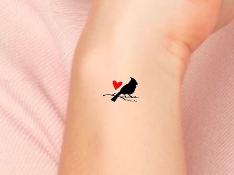 Small Cardinal Tattoo Wrist, Cardinal Tattoo Black And White, Tiny Cardinal Tattoo, Cardnial Tattoo, Human Doodle, Bird Outline Tattoo, Small Cardinal Tattoo, Charlotte Tattoo, Memorial Tattoos Mom