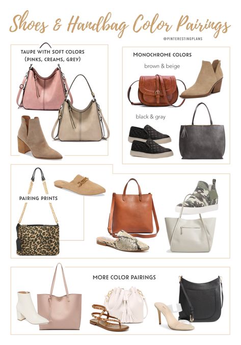 How to Match Shoes & Handbag - Color Pairings that Go Together - Pinteresting Plans Dream Closet Organization, Muted Autumn, Capsule Wardrobe Pieces, Dark Brown Shoes, Beige Purses, Gray Handbags, Hijab Wedding, Silver Bags, Grey Bag