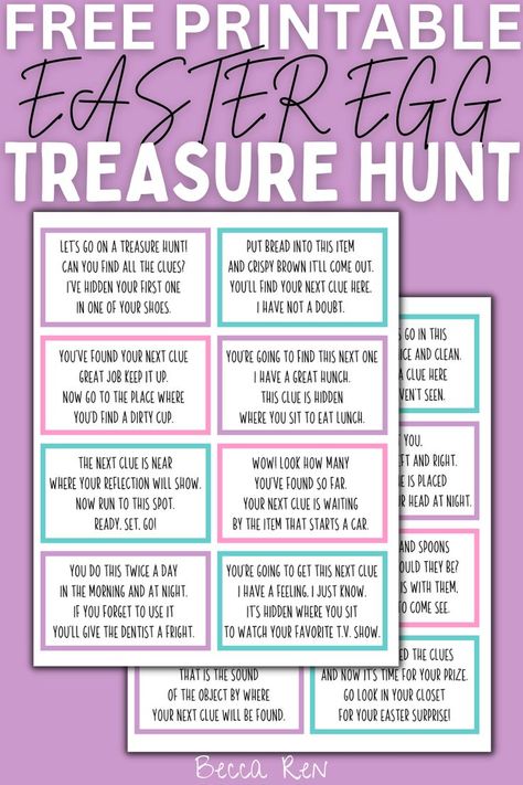 easter egg treasure hunt Easter Treasure Hunt Clues, Easter Egg Treasure Hunt, Easter Egg Scavenger Hunt Clues, Easter Basket Hunt, Easter Prizes, Treasure Maps For Kids, Easter Scavenger Hunt Clues, Egg Hunt Clues, Easter Egg Scavenger Hunt