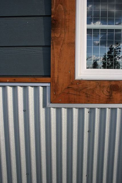 Corrugated Metal Panels As Skirting On A Mobile Home 1 Bohemian Mobile Home, Mobile Home Siding, Exterior Window Trim, Mobile Home Skirting, Corrugated Metal Siding, 1000 Lifehacks, Mobile Home Exteriors, Mobile Home Renovations, Exterior Window