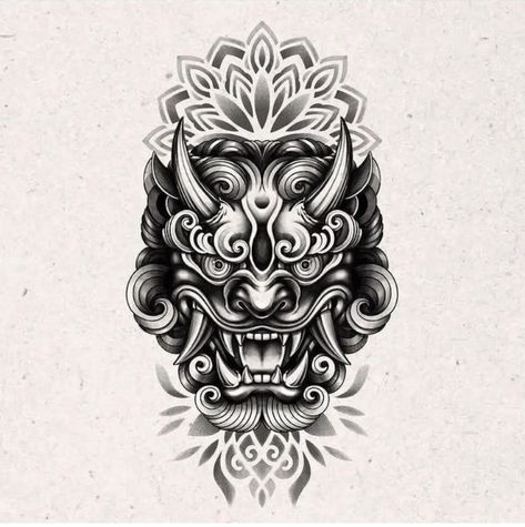 Tato Realis, Tato Mandala, Foo Dog Tattoo Design, Front Neck Tattoo, Oni Tattoo, Foo Dog Tattoo, Elbow Tattoos, Neck Tattoo For Guys, Forearm Tattoo Women