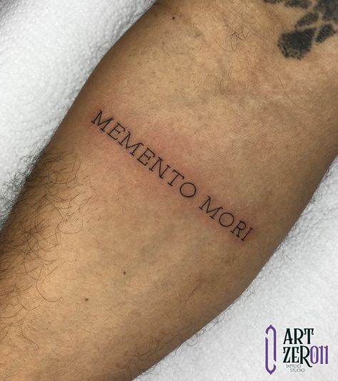 Cursive Men Tattoo, Memento Mori Text Tattoo, Latin Font Tattoo, Tattoo Script Fonts For Men, Latin Text Tattoo, Tattoo Fonts Men, Remember To Live Tattoo, Moms Name Tattoo Ideas Men, Latin Tattoo For Men