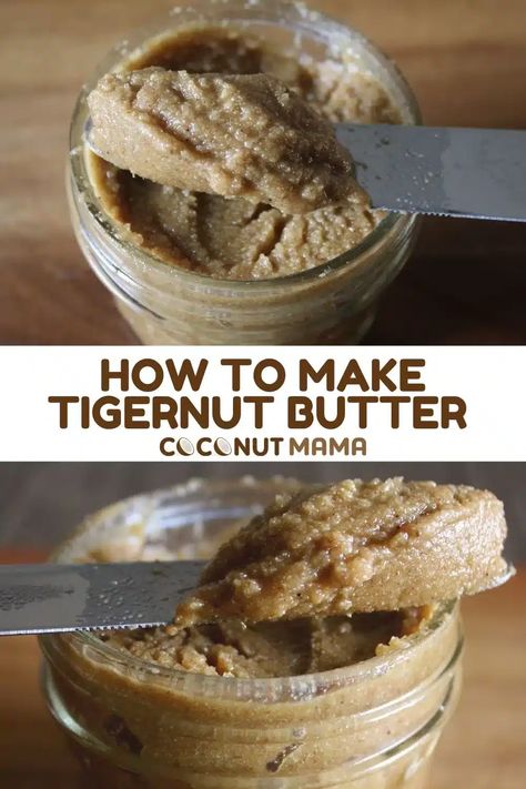 Homemade tigernut butter is easy to make and is a great nut-free butter alternative! This tigernut butter recipe uses tigernut flour, coconut oil and honey to create a delicious nut butter that's tasty and nutritious! Tiger Nut Butter Recipe, Tigernut Butter Recipe, Tigernut Butter, Immune Recipes, Tigernut Recipes, Tigernut Flour Recipes, Coconut Butter Recipes, Autoimmune Protocol Diet Recipes, Histamine Foods