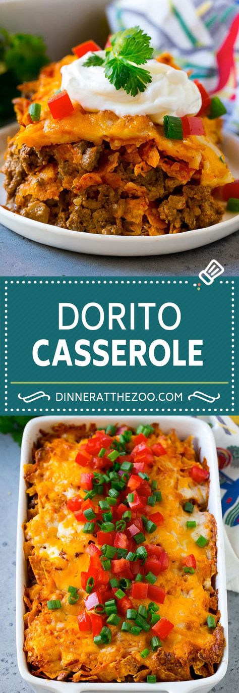 Dorito Casserole Recipe | Mexican Casserole | Beef Casserole #mexicanfood #beef #groundbeef #casserole #dinner #dinneratthezoo Casserole Doritos, Doritos Casserole, Casserole Beef, Dorito Casserole, Beef Food Recipes, Recipe Mexican, Mexican Casserole, Taco Casserole, Mexican Dinner