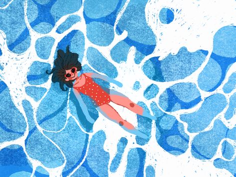 Floating In Water Illustration, Floating In Water Drawing, Water Illustration Design, Sea Concept Art, Sea Graphic Design, Sea Illustration Art, In Water Drawing, Swimming Illustration, Sea Cartoon