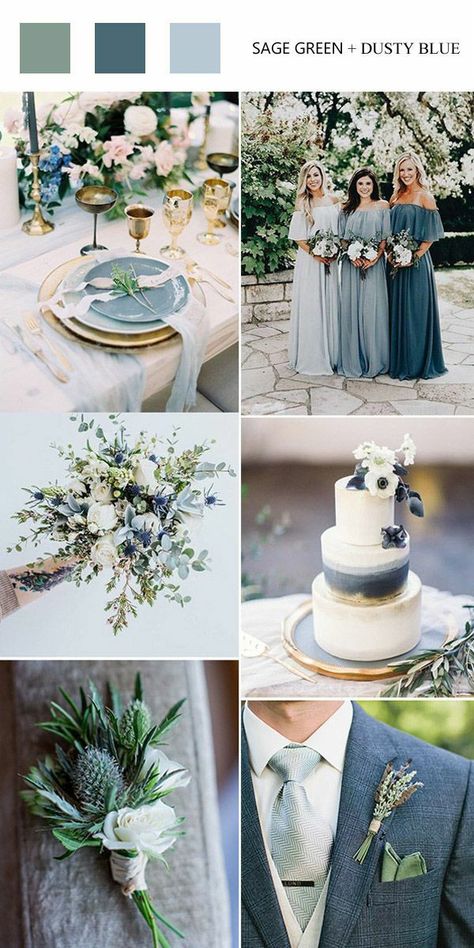 Blue Fall Wedding, Sage Wedding Colors, Sage Green Wedding Colors, Fall Wedding Color Palette, Sage Green Bridesmaid Dress, Green Themed Wedding, Green Wedding Colors, Sage Wedding, Wedding Cakes Blue