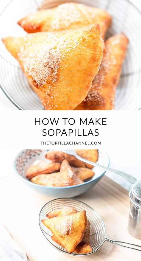 Looking for tasty sopapillas? Try this fried pastry coated with cinnamon sugar or drizzled in honey. A great dessert or sweet snack. Visit thetortillachannel.com for the full recipe #thetortillachannel #sopapillas #sopaipilla #friedpastry #dessert Authentic Spanish Desserts, Spanish Desserts Easy, Spanish Baking, Spaniard Food, How To Make Sopapillas, Capirotada Recipe, Spanish Dessert Recipes, Spanish Dessert, Sopapilla Recipe