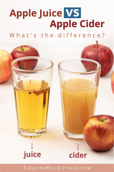 Apple juice vs apple cider – What is the difference between apple cider and apple juice? Apple cider is an unsweetened, unfiltered, non-alcoholic apple drink that is opaque or cloudy in colour and still contains some fruit pulp. Apple juice, on the other hand, is an apple beverage, which has been heated and filtered, giving it a clear, darker colour and sweeter taste. #cider #applecider #mulledcider #falldrink #appledrink | countryhillcottage.com Homemade Apple Cider From Apple Juice, Apple Cider Made With Apple Juice, How To Make Apple Cider From Apple Juice, Diy Apple Juice, Apple Cider Recipe With Apple Juice, Apple Cider From Apple Juice, Homemade Apple Cider Recipe, Easy Apple Cider Recipe, Homemade Apple Juice