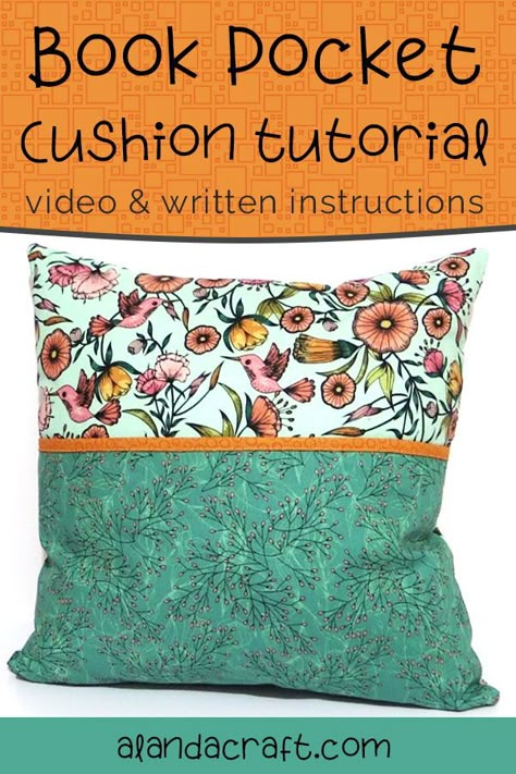 Reading Pillow Tutorial, Pillow With Book Pocket Sewing Patterns, How To Make A Reading Pillow, Reading Cushions For Kids, Book Pillow Pattern Free, Reading Pillow Pattern Free, Pocket Pillow Pattern Free, Scrap Fabric Pillow, Cushion Cover Tutorial