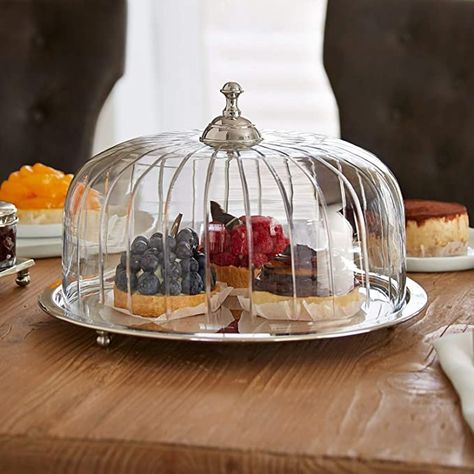 Loberon Allaire Cake Bell Glass / Nickel-Plated Steel Height / Diameter Approx. 18 / 28.5 cm Clear / Silver Cake Transport, Slate Plate, Cake Stand With Dome, Food C, Cake Dome, Silver Plated Trays, Cheese Dome, Cake Platter, Cake Plates Stand