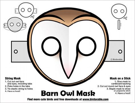 Halloween Printable Owl Masks Bard Owl, Barn Owl Mask, Owl Costumes, Nature Curriculum, Owl Study, Woodland Crafts, Kids Barn, Pumpkin Carving Patterns Free, Printable Mask