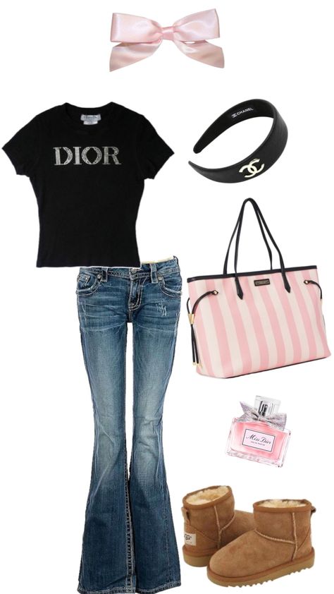 Uggs Low, Low Rise Outfit, Downtown Y2k, Tote Bag Chanel, Chanel Headband, Aesthetic Dior, Coquette Outfit, Outfits 2000s, Angel Outfit