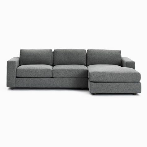 Urban 2-Piece Chaise Sectional | West Elm Deep Sectional, Chaise Sectional Sofa, Comfortable Sectional, Grey Sectional Sofa, Couch With Chaise, Sectional Sofa With Chaise, Oversized Furniture, Holiday Storage, Sofa With Chaise