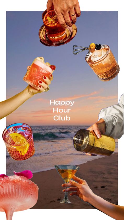 Drinks Poster Ideas, Happy Hour Graphic, Happy Hour Aesthetic, Beach Club Aesthetic, Cool Ads, Animation Social Media, Small Business Ads, Product Post, Product Ads