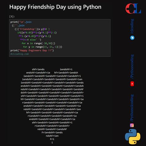 Happy Friendship Day using Python Specialization in Data Science: Introduction to Data Science Specialization https://www.clcoding.com/2024/03/introduction-to-data-science.html Data Science Fundamentals with Python and SQL Specialization https://www.clcoding.com/2024/03/data-science-fundamentals-with-python.html IBM AI Foundations for Business Specialization https://www.clcoding.com/2024/03/ibm-ai-foundations-for-business.html Python Codes To Try, Python Notes, Code Python, Python Coding, Programmer Jokes, Python Code, Web Development Programming, Data Validation, Learn Computer Science