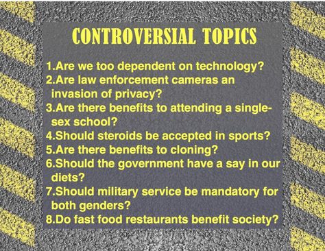 Great Controversial Topics for classroom debate and writing ~ Thought provoking free ideas. Debate Tips, Debate Club, Debate Topics, Speech And Debate, Public Speaking Tips, Argumentative Writing, Values Education, Conversation Topics, Writing Classes