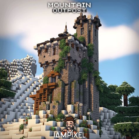 Minecraft Small Castle, Minecraft Mountain Castle, Minecraft Mountain House, Minecraft Mountain, Minecraft Building Guide, Minecraft Structures, Bangunan Minecraft, Minecraft Farm, Minecraft Castle