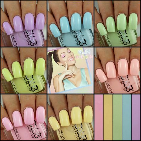 Color Club Pastel Neon Collection swatched by Olivia Jade Nails Pastel Neon Nails, Neon Pastel Nails, Pastel Colour Nail Polish, Dnd Neon Gel Polish, Neon Gel Polish, Opi Neon Nail Polish, Neon Nail Colors, Neon Peach Nail Polish, Dot Nail Art Designs