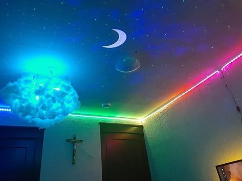 Led Lights For Bedroom Ceiling, Lid Lights Bedroom, Calming Lights Bedroom, Led Lights On Ceiling Bedroom, Kids Room Led Strip Lights, Kids Led Lights Bedroom, Rainbow Led Lights Bedroom, Teen Bedroom Led Lights, Led Lights Bedroom Boys