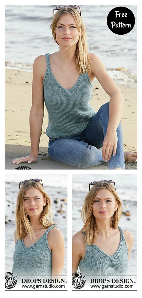 Cables and V-neck Tank Top Free Knitting Pattern #freeknittingpattern #knittingpattern #summertopfreepattern Knit Tank Top Pattern, Summer Knitting Patterns, Knit Top Patterns, Knit Summer, Summer Knit Tops, Knitting Patterns Free Sweater, Tank Top Pattern, Summer Tank Top, Sailor Pants