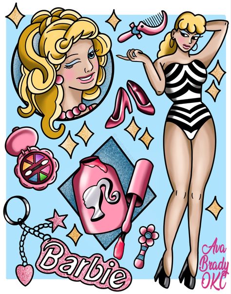 Barbie Flash Tattoo, Barbie Tattoo, 90s Cartoons, 90s Nostalgia, Tattoo Flash, S Tattoo, Flash Tattoo, Tattoos And Piercings, Small Tattoos