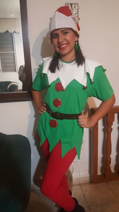 Diy Dress Like An Elf, Diy Elf Outfits For Kids, Girls Elf Costume Diy, Diy Elf Shirt, Diy Christmas Elf Costume, Elf Day At School Outfit, Diy Elf Costume For Kids, Elf Costume Ideas, Christmas Elf Costume Diy