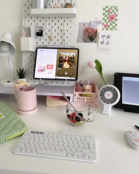 Insta is linked 🧺🤍 - #deskdecor #desksetup #desk #cute #coquette #pastelcolor #pastel Desk Pastel Aesthetic, Aesthetic Pastel Nails, Coquette Desk Ideas, Coquette Desk Setup, Coquette Study Table, Desk Coquette, Coquette Room Inspo Desk, Coquette Desk, Dream Sushi