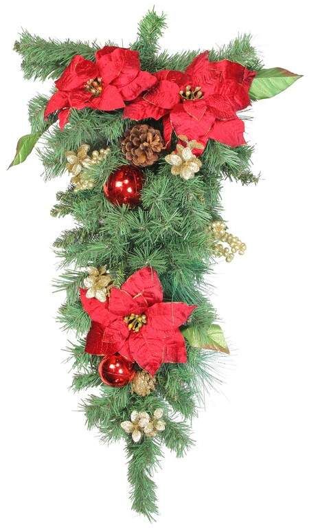 Teardrop Swag, Tinsel Tree, Red Poinsettia, Easter Tree Decorations, Magnolia Leaves, Tree Garland, Holiday Door, Christmas Central, Poinsettia Flower