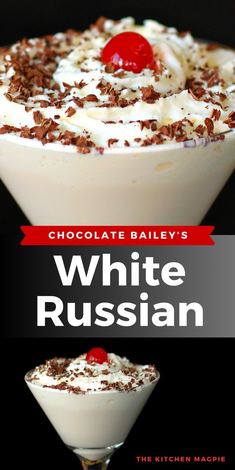 Bailey’s Chocolate White Russian Chocolate Truffle White Russian, Whipped Cream Vodka Recipes, Chocolate White Russian, White Russian Drink, White Russian Recipes, Chocolate Vodka, Chocolate Baileys, Boozy Milkshake, Whipped Cream Vodka