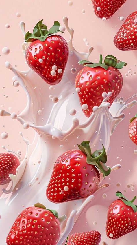 Strawberry Yoghurt, Water Fruit, Jelly Wallpaper, Fruit Wallpaper, Flyer And Poster Design, Iphone Homescreen Wallpaper, All Things Cute, Homescreen Wallpaper, Beautiful Backgrounds