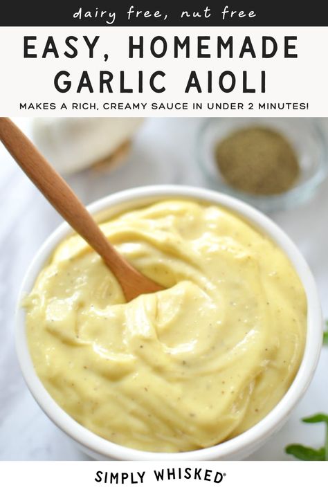 This easy homemade aioli recipe only takes two minutes and will forever change the way you think about mayonnaise and aioli. Spanish Alioli, Aoli Recipe Aioli Sauce, Aoli Recipes, Aioli Recipes, Aioli Sauce Recipe, Garlic Aioli Sauce, Garlic Aioli Recipe, Homemade Aioli, Aioli Sauce