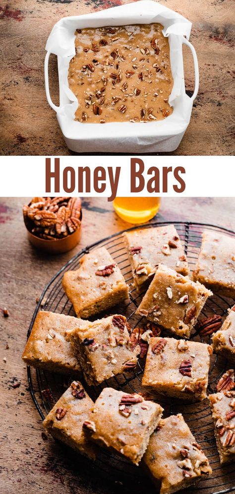 Milk And Honey Dessert, Honey Oat Bars Healthy, Honey Appetizers Simple, Recipes With Raw Honey, Honey Bars Recipe, Honey Dessert Recipes Easy, Desserts Using Honey, Honey Based Desserts, Creamed Honey Uses