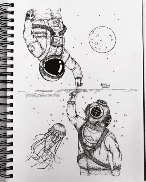 Deep Sea Diver Drawing, Aesthetic Art Wallpaper, Art Prints Aesthetic, Art Nails Design, Astronaut Drawing, رسم كاريكاتير, Wallpaper Art Deco, Space Drawings, طابع بريدي