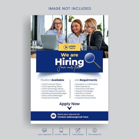 Vector modern job hiring print flyer or ... | Premium Vector #Freepik #vector Corporate Emailer Design Layout, Emailer Template, We Are Hiring Poster Design, Hiring Flyer, Posters Layout, Hiring Poster, Graphic Design Posters Layout, Brochure Cover Design, Poster Template Design