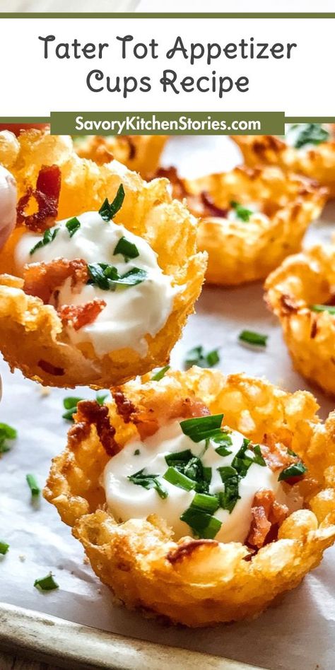 Looking for a crowd-pleasing appetizer that's easy to make? Tater Tot Appetizer Cups are the perfect bite-sized treats to impress your guests! With their crispy exterior and savory fillings, these cups are sure to be a hit. Save this recipe for your next gathering! Tater Tot Cups, Tator Tot Recipe, Tater Tot Appetizers, Bite Size Appetizers Easy, Top Appetizers, Appetizer Cups, Easy Tater Tots, Tater Tot Recipes, Bite Size Appetizers