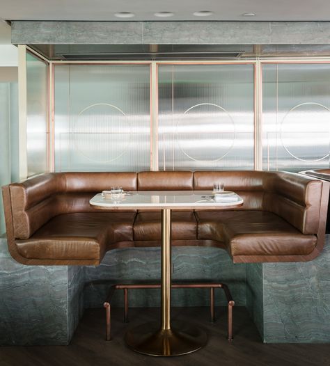 ©Seth Powers. Highline Restaurant, Bar & Lounge, designed by Red Design, published on Architectural Digest (China) April 2017 issue. High Sofa, Bar Height Banquette, Bar Booth Seating, Bar Height Booth Seating, High Top Booth Seating, Hotel Bar Lounge, Modern Restaurant Booth Seating, Booth Seat Design Restaurant, Wall Bench Seating Restaurant