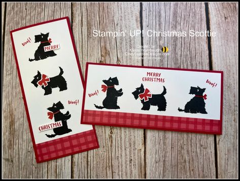 Stampinup Christmas Scottie, Christmas Scottie Stampin Up Cards, Stampin Up Christmas Scottie, Christmas Scottie, Christmas Hanging Baskets, Traditional Christmas Cards, Bee Designs, Dog Christmas Card, Scotty Dog