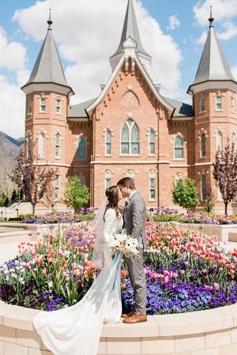 Temples Photography, Provo City Center Temple Wedding, Cream Wedding Colors, Temple Wedding Photos, Provo City Center Temple, Forever After All, Green Wedding Bouquet, Lds Bride, Lds Temples Wedding