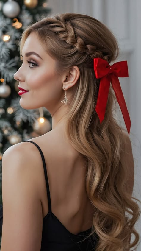 Get festive with these Christmas hairstyles for women that are perfect for the holidays Whether you have long medium or short hair these easy fun and cute styles are sure to make your holiday look extra special Embrace the season with simple yet stylish hair ideas that will make you stand out at any holiday gathering Happy New Year Hairstyle, Christmas Hairstyles For Women, Christmas Party Hair, Christmas Hairstyle, Festive Hair, Christmas Party Hairstyles, Christmas Styles, Summer Hair Trends, New Year Hairstyle