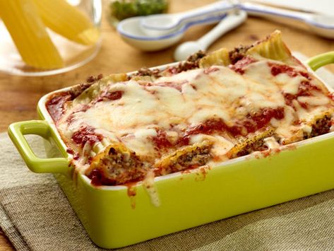 Beef and Cheese Manicotti Recipe : Giada De Laurentiis :One of the best rated from food network Beef And Cheese Manicotti, Cheese Manicotti Recipe, Cheese Manicotti, Manicotti Recipe, Savory Dishes, Giada De Laurentiis, Cooking Channel, Glass Baking Dish, Goulash