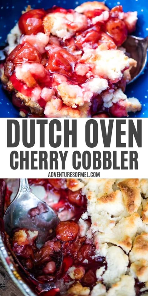 How to make a delicious Dutch oven cherry cobbler with canned cherry pie filling and a scrumptious homemade crumble topping. Quick and easy, old-fashioned campfire cobbler recipe that the whole family will love! Dutch Oven Cherry Cobbler, Campfire Cobbler, Homemade Crumble, Dutch Oven Cobbler, Canned Cherry Pie Filling, Canned Cherry Pie, Pineapple Cobbler, Easy Cherry Cobbler, Dutch Oven Desserts