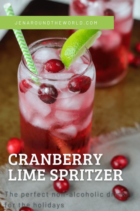 Non Alcoholic Drinks With Cranberry Juice, Cranberry Lime Mocktail, Cranberry Juice Mocktail Recipe, Spritzer Drink, Best Christmas Punch Recipe, Christmas Beverages, Drinks With Cranberry Juice, Holiday Drinks Alcohol, Festive Holiday Drinks