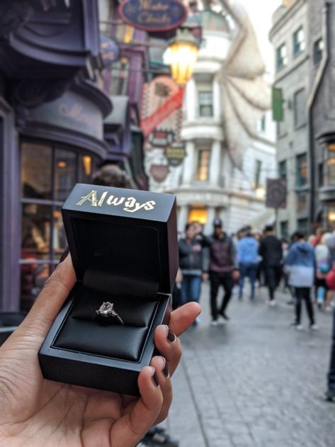 Anisha's Proposal in Wizarding World of Harry Potter - Hogsmeade Ring Box Proposal, Proposal Ring Box, Engagement Ring Box, Proposal Ring, The Ring, Ring Box, Marry Me, Harry Potter, Engagement Ring