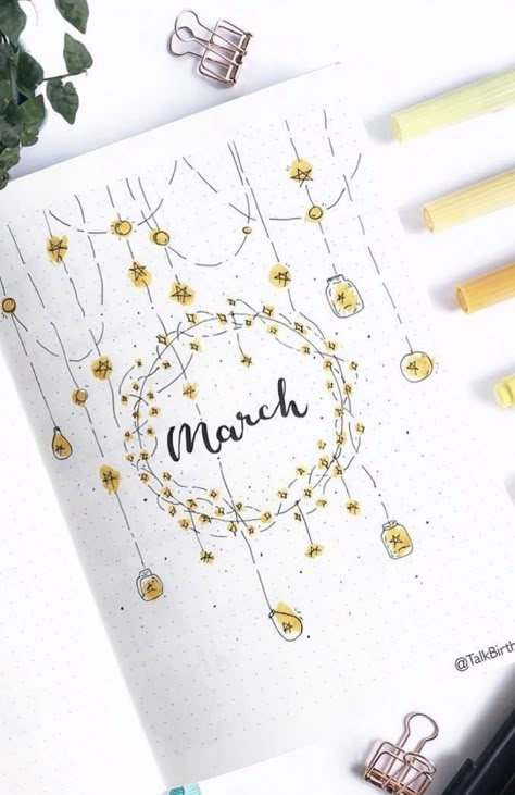 43 Best March Cover Spreads You Need to Copy - atinydreamer March Book Journal Ideas, March Calendar Doodles, March Bujo Spread, March Journal Page, March Bujo Ideas, Boulet Journal March, Bujo March Cover, March Planner Ideas, March Cover Page Bullet Journal